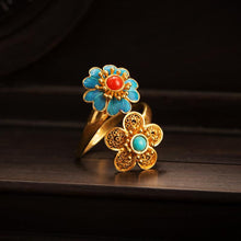 Load image into Gallery viewer, Natural Southern Red Agate Flower Open Ring Boho Vintage Retro Palace Style Unique Craft Luxury Ladies Jewelry
