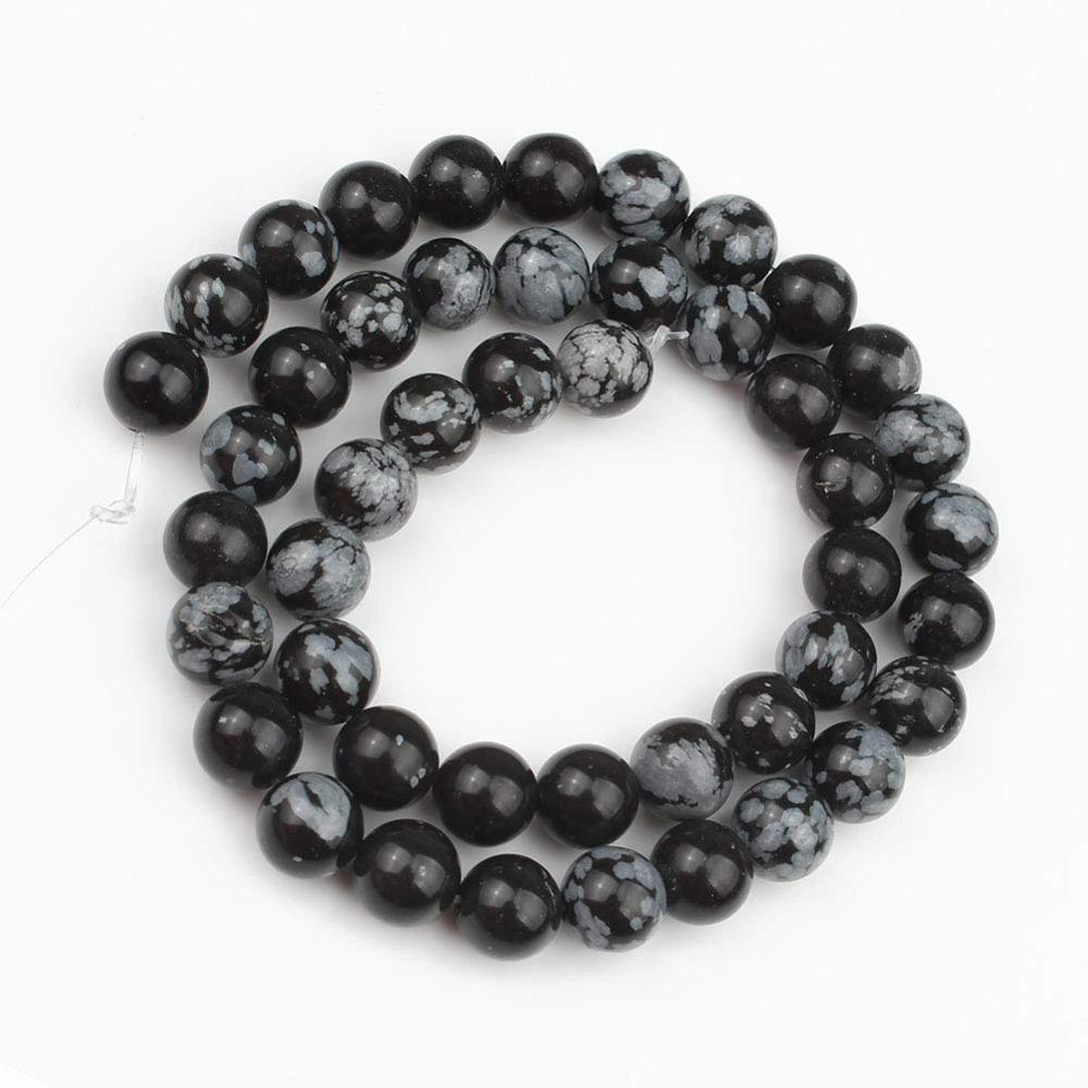 Natural Snowflake Obsidian 4-12mm Round Beads Strand for DIY Jewelry Making