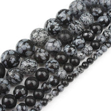 Load image into Gallery viewer, Natural Snowflake Obsidian 4-12mm Round Beads Strand for DIY Jewelry Making
