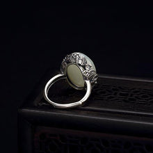 Load image into Gallery viewer, Natural White Jade Open Ring Vintage Retro Luxury Designer Craftsmanship Charm Women&#39;s Silver Jewelry
