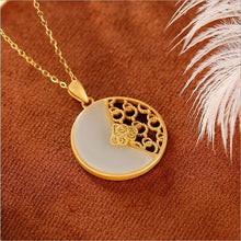 Load image into Gallery viewer, Natural White Jade Round Pendant Necklace Vintage Retro Luxury Jewelry Designers Silver Jewellery
