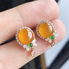 Load image into Gallery viewer, Natural Yellow Chalcedony Earrings Vintage Style Retro Creative Craft Charm Women&#39;s Silver Jewelry
