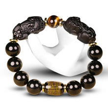 Load image into Gallery viewer, Natural Gold Obsidian Double Pi Yao Wealth &amp; Brave Bracelet
