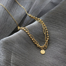 Load image into Gallery viewer, Double Layer Beaded Chain Pendant Necklace Clavicle Chain Bracelet Titanium Steel Plated 18K Gold
