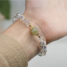 Load image into Gallery viewer, Handcrafted Geometric Clear Crystal Beaded Natural Hetian Jade Charm Bracelet
