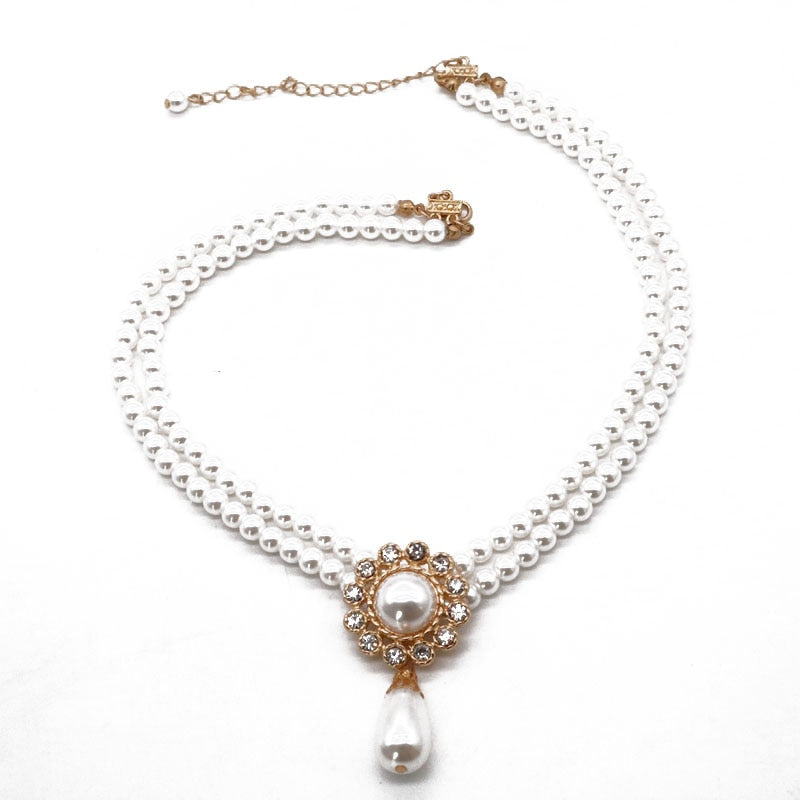 Luxury French Design Double Strand Pearl Beaded Pendant Necklace