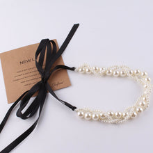 Load image into Gallery viewer, Graceful Black Ribbon Pearl Beaded Choker Necklace for Ladies
