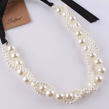 Load image into Gallery viewer, Graceful Black Ribbon Pearl Beaded Choker Necklace for Ladies
