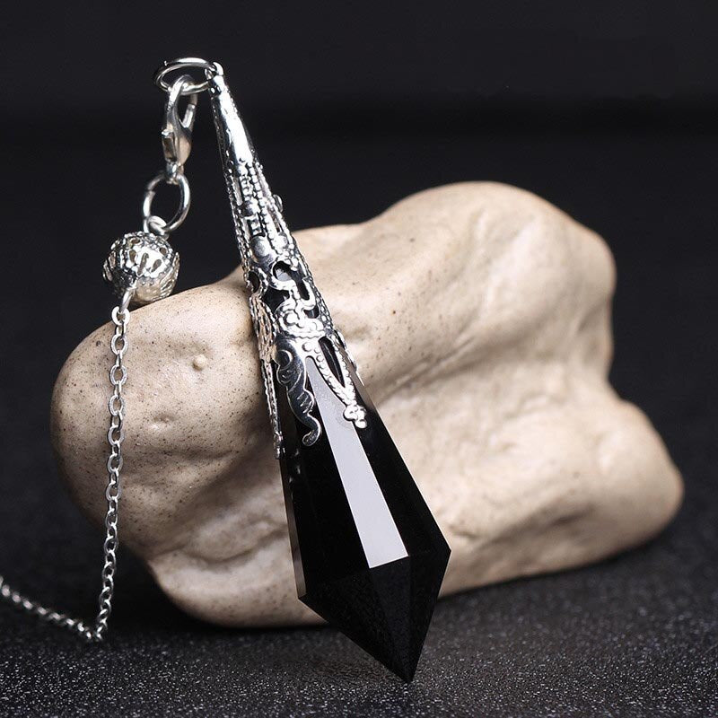 Handcrafted Natural Black Obsidian Pendulum Reiki Chakra Healing Pendant Necklace