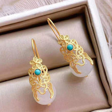 Load image into Gallery viewer, Silver Inlaid Natural Jade Turquoise Drop Earrings Vintage Classical Style Elegant Women&#39;s Brand Jewelry
