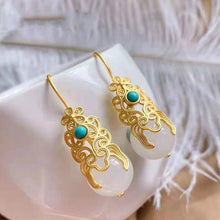 Load image into Gallery viewer, Silver Inlaid Natural Jade Turquoise Drop Earrings Vintage Classical Style Elegant Women&#39;s Brand Jewelry
