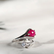 Load image into Gallery viewer, New Silver Jewelry Leaf Plant Water Drop Ruby Female Retro Style Elegant Open Ring
