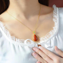 Load image into Gallery viewer, Silver Inlaid Souther Red Agate Drop-shaped Pendant Necklace Charm High-grade Women&#39;s Brand Jewelry
