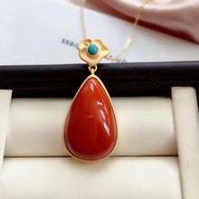 Load image into Gallery viewer, Silver Inlaid Souther Red Agate Drop-shaped Pendant Necklace Charm High-grade Women&#39;s Brand Jewelry
