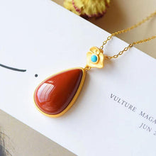 Load image into Gallery viewer, Silver Inlaid Souther Red Agate Drop-shaped Pendant Necklace Charm High-grade Women&#39;s Brand Jewelry
