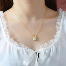 Load image into Gallery viewer, Silver Inlaid Fine Jade Lock Chain Necklace Women&#39;s Pendant High-Quality Brand Jewelry
