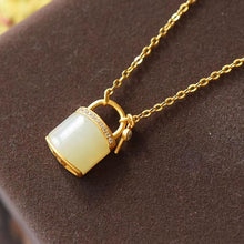 Load image into Gallery viewer, Silver Inlaid Fine Jade Lock Chain Necklace Women&#39;s Pendant High-Quality Brand Jewelry
