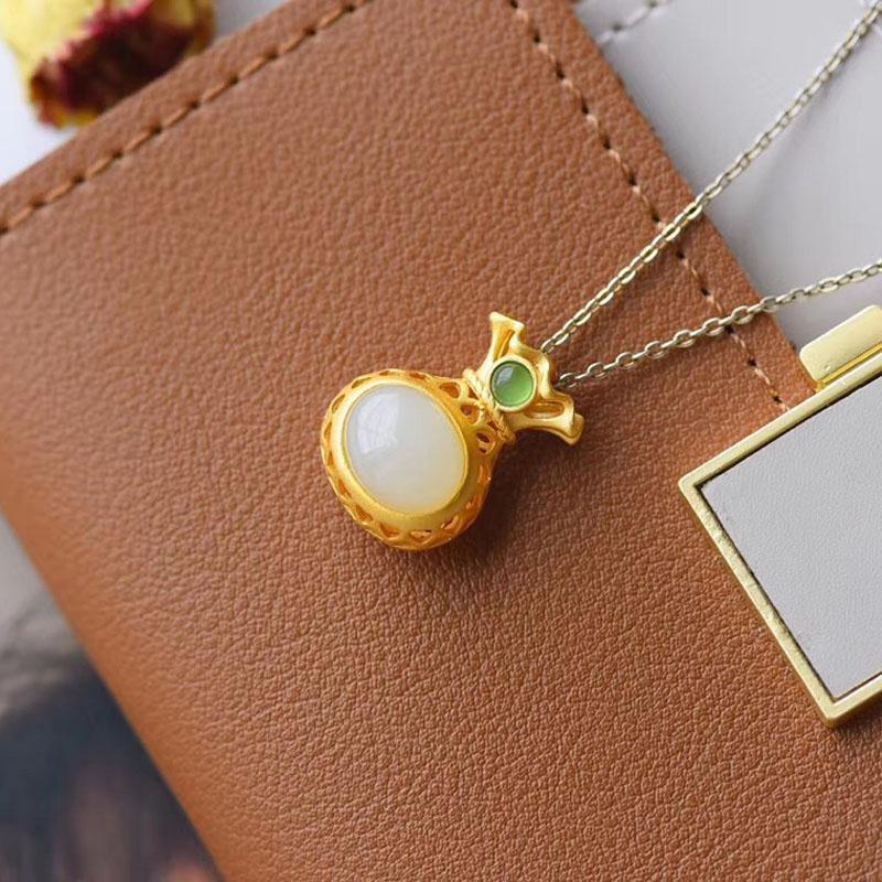 New Silver Inlaid Fine Jade Lucky Bag Shaped Necklace Pendant Women's Luxury Brand Jewelry