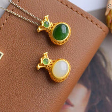 Load image into Gallery viewer, New Silver Inlaid Fine Jade Lucky Bag Shaped Necklace Pendant Women&#39;s Luxury Brand Jewelry
