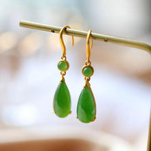 Load image into Gallery viewer, Lokaloca Silver Inlaid Jade Drop Earrings
