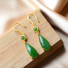 Load image into Gallery viewer, Lokaloca Silver Inlaid Jade Drop Earrings
