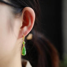 Load image into Gallery viewer, Lokaloca Silver Inlaid Jade Drop Earrings
