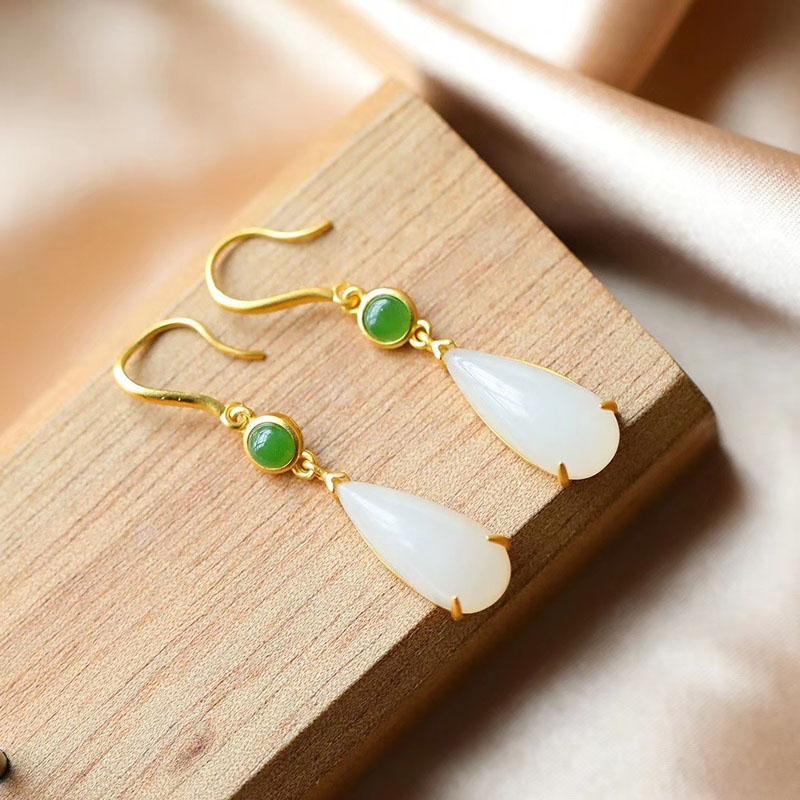 Lokaloca Silver Inlaid Jade Drop Earrings