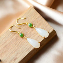 Load image into Gallery viewer, Silver Inlaid White Jade Earrings Vintage Style Retro Classic Ear Hook Niche Design Women&#39;s Jewelry
