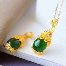 Load image into Gallery viewer, Lokaloca Silver Inlaid Green Jade Fortune Pixiu Pendant 
 Necklace
