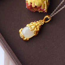 Load image into Gallery viewer, Lokaloca Silver Inlaid Green Jade Fortune Pixiu Pendant 
 Necklace
