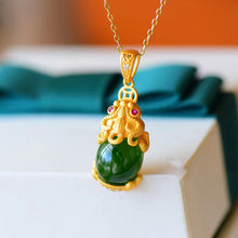 Load image into Gallery viewer, Lokaloca Silver Inlaid Green Jade Fortune Pixiu Pendant 
 Necklace
