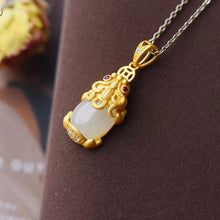 Load image into Gallery viewer, Lokaloca Silver Inlaid Green Jade Fortune Pixiu Pendant 
 Necklace
