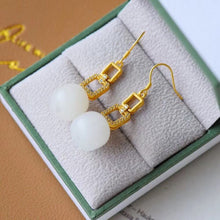 Load image into Gallery viewer, Silver Inlaid Natural White Jade Vintage Retro Craft Earrings Women&#39;s Brand Jewelry
