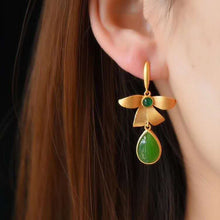 Load image into Gallery viewer, Lokaloca Silver Inlaid Natural Jade Butterfly Earrings
