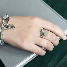 Load image into Gallery viewer, Sterling Silver Vintage Style Retro Fine Jade Bell Female Open Ring
