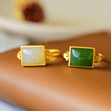 Load image into Gallery viewer, Lokaloca Silver Inlaid Natural Fine Jade  Open Adjustable Ring
