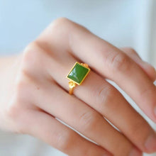 Load image into Gallery viewer, Lokaloca Silver Inlaid Natural Fine Jade  Open Adjustable Ring
