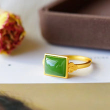 Load image into Gallery viewer, Lokaloca Silver Inlaid Natural Fine Jade  Open Adjustable Ring
