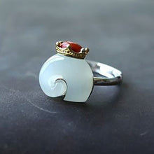 Load image into Gallery viewer, Lokaloca Silver Inlaid White Jade Red Agate Fortune Elephant Resizable  Ring
