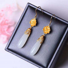 Load image into Gallery viewer, Silver Inlaid Natural White Jade Drop Shaped Earrings Retro Magnolia Flower Vintage Style Classic Charm Women&#39;s Jewelry
