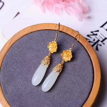 Load image into Gallery viewer, Silver Inlaid Natural White Jade Drop Shaped Earrings Retro Magnolia Flower Vintage Style Classic Charm Women&#39;s Jewelry
