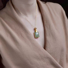 Load image into Gallery viewer, Silver Natural Fine Jade Inlaid Gilt Golden Pendant Necklace
