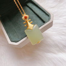 Load image into Gallery viewer, Silver Natural Fine Jade Inlaid Gilt Golden Pendant Necklace
