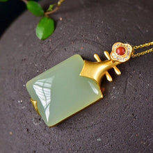 Load image into Gallery viewer, Silver Natural Fine Jade Inlaid Gilt Golden Pendant Necklace
