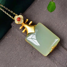 Load image into Gallery viewer, Silver Natural Fine Jade Inlaid Gilt Golden Pendant Necklace
