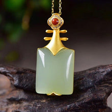 Load image into Gallery viewer, Silver Natural Fine Jade Inlaid Gilt Golden Pendant Necklace
