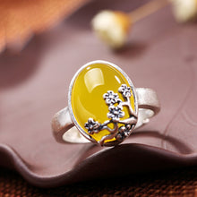 Load image into Gallery viewer, Lokaloca Natural Yellow Jade Plum Blossom Open Adjustable Ring
