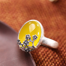 Load image into Gallery viewer, Lokaloca Natural Yellow Jade Plum Blossom Open Adjustable Ring
