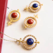 Load image into Gallery viewer, Silver Inlaid Natural Lapis Lazuli &amp; Red Agate Rotating Pendant Necklace Retro Unique Craft Women&#39;s Brand Jewelry
