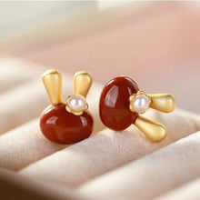 Load image into Gallery viewer, Silver Inlaid Natural Fine Southern Red Agate Pearl Earrings Vintage Retro Fairy Bunny Cute Women&#39;s Brand Jewelry
